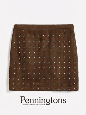 Brown Faux-Suede Mini Skirt with Rhinestones-NWT-PLUS SIZE – Pennington’s